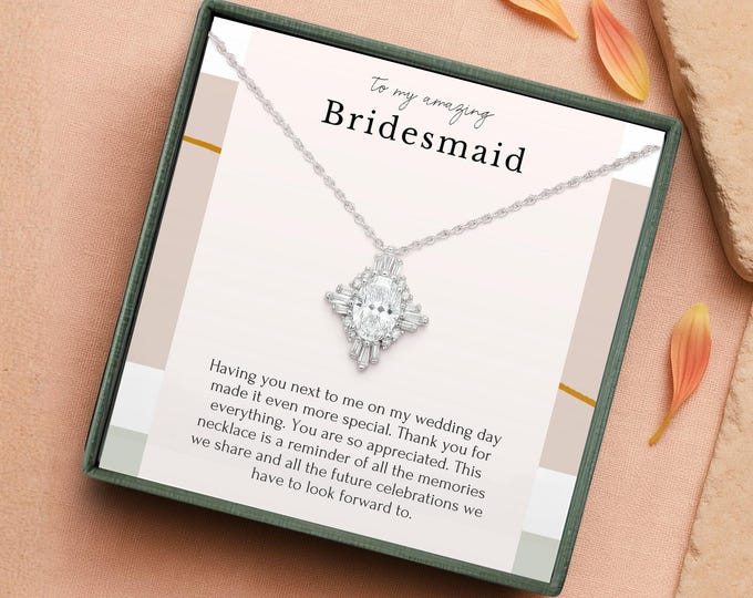 Bridesmaid Gift from Bride | Thank You Wedding Jewelry Earrings and Necklace Set | Maid of Honor Vintage Inspired Diamond and Crystal Piece