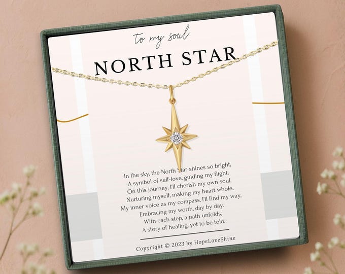North Star Necklace Gold • Encouragement gift • Inner compass Inspirational gift for her • Recovery Gift • Divorce gift for women •