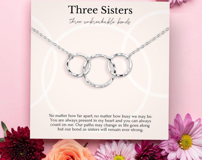 Sister necklace set for 3, 3 Ring sister necklace, Big Sister Middle Sister Little Sister necklace, Three Sisters gifts, Sister jewelry