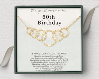 60th birthday necklace for her 6 rings for 6 decades Sterling Silver circles necklace Jewelry Gift box with message card