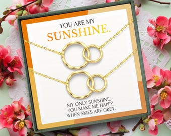 Colar combinando "Você é meu raio de sol" para mãe e filha, presente para mãe e filha, joia para mãe e filha, presente para filha