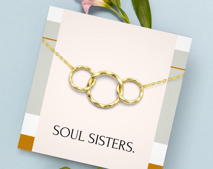 Soul Sisters Necklace Gift | Gift for Besties | Birthday Gift for BFF or Bridesmaid | Best Friend Jewelry | Friendship Necklaces for 3