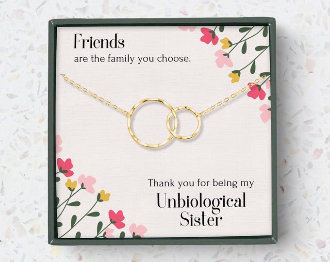 Unbiological Sister Necklace, Friends are the family you choose, not sister by blood necklace gift big sis lil sis sterling silver