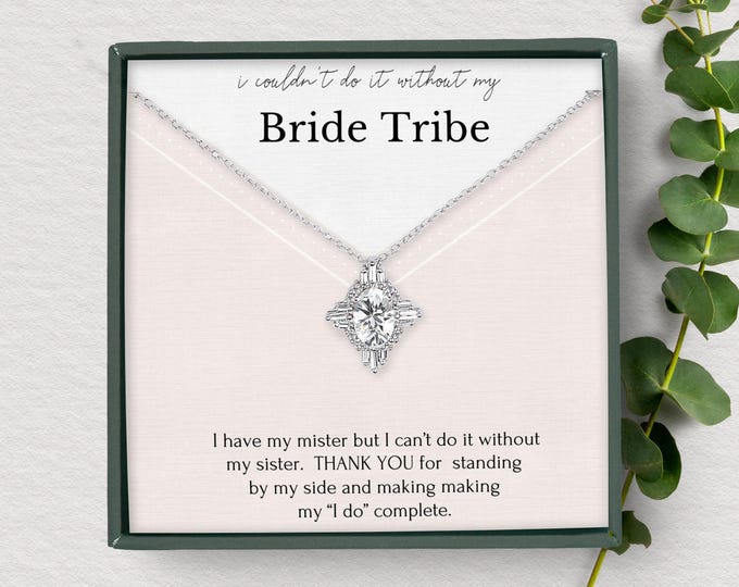 Bridesmaid Gift Necklace & Earring Set | Antique Crystal Diamond Necklace | Thank You Jewelry Wedding Party | Sisterhood Wedding Keepsake