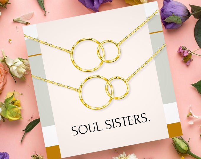 Soul Sisters necklace for 2, Friendship necklace set,  or Sterling Silver friendship interlocking circles necklace