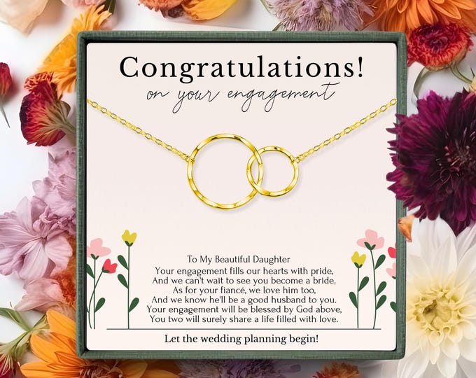 Engagement Gift for Daughter Necklace – Congratulations on your Engagement from Mom Dad, Bride to Be Gift, Sterling Silver or Gold