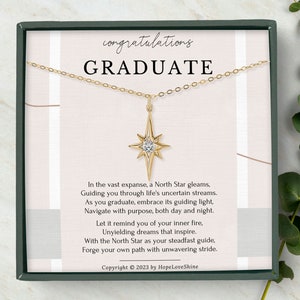 College Graduation Gift for Her, Graduate Class of 2023, Congrats Grad Box and Gift Card, Dainty North Star Pendant Necklace Gift for Women Gold