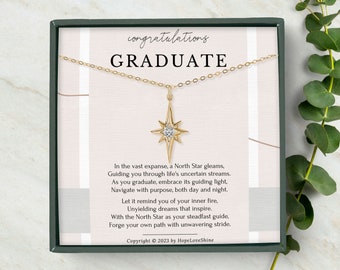 College Graduation Gift for Her, Graduate Class of 2023, Congrats Grad Box and Gift Card, Dainty North Star Pendant Necklace Gift for Women