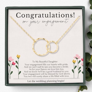 Engagement Gift for Daughter Necklace – Congratulations on your Engagement from Mom Dad, Bride to Be Gift, Sterling Silver or Gold
