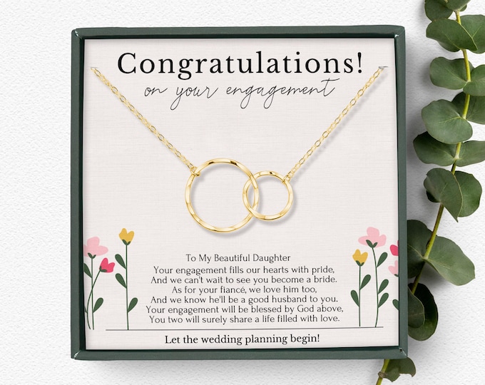Engagement Gift for Daughter Necklace – Congratulations on your Engagement from Mom Dad, Bride to Be Gift, Sterling Silver or Gold