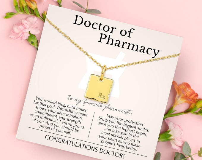 Pharmacist Graduation Gift, Doctor of Pharmacy gift, PharmD graduation Gift, Rx Charm  14K gold-filled, Sterling Silver necklace