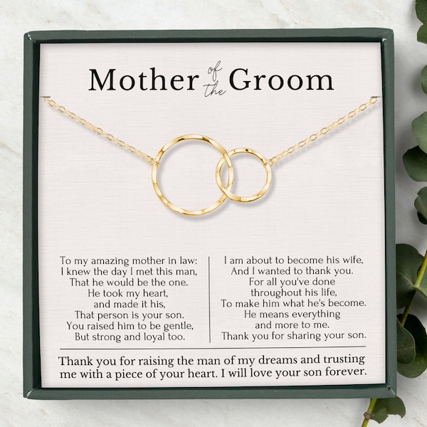 Mother of Groom gift from Bride,Thank you for raising the man of my dreams, Mother in Law necklace gift, Poem card, Interlocking Circles