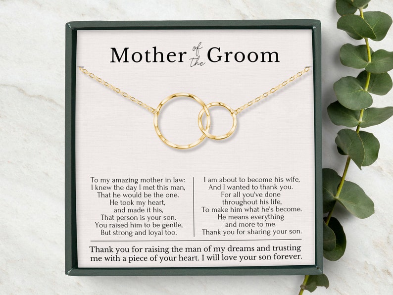 Mother of Groom gift from Bride,Thank you for raising the man of my dreams, Mother in Law necklace gift, Poem card, Interlocking Circles 