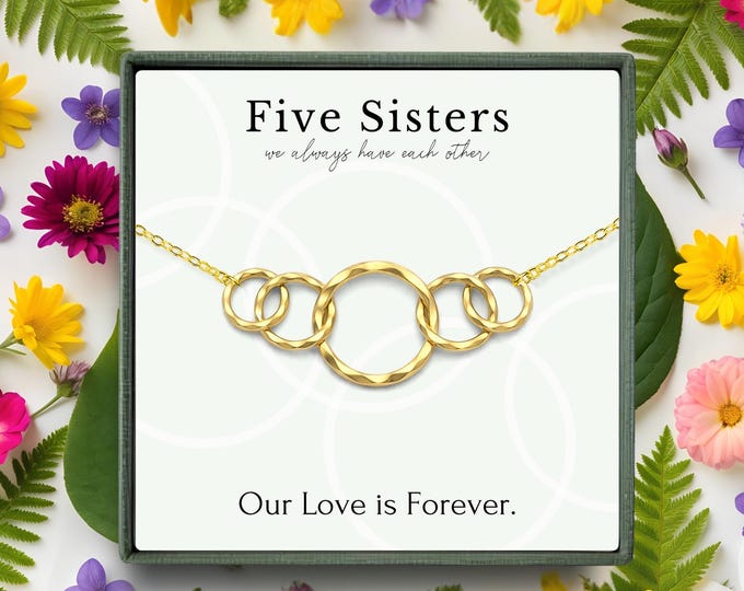 5 sisters gift • Five Sisters necklace jewelry • 5 rings for 5 sisters necklace • Sister gift from sister birthday • sterling silver