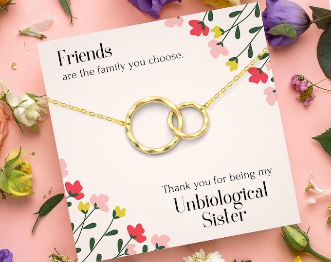 Unbiological Sister Necklace, Friends are the family you choose, not sister by blood necklace gift big sis lil sis sterling silver