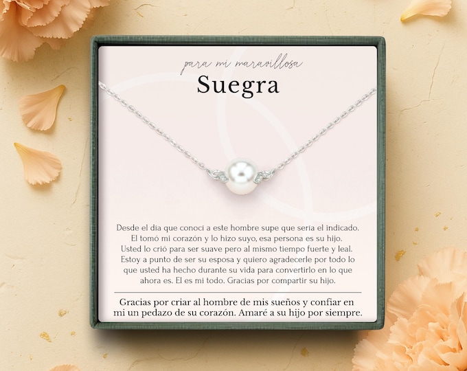 Mother of the groom Spanish Poem necklace gift Collar de perla individual para madre del novio, regalo de novia, regalo de suegra