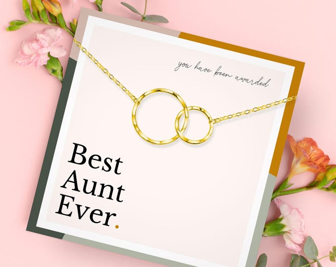 Best Aunt Ever Necklace Gift From Niece, Aunt and Niece Jewelry Gift, Interlocking Circle Necklace, Sterling Silver or 14k Gold Vermeil