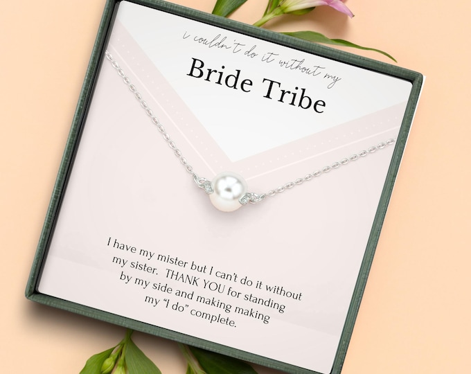 Bridesmaid Proposal Necklace | Maid of Honor Gift | Bride Tribe Jewelry Box | Wedding Day Thank You Gift | Pearl Crystal Necklace