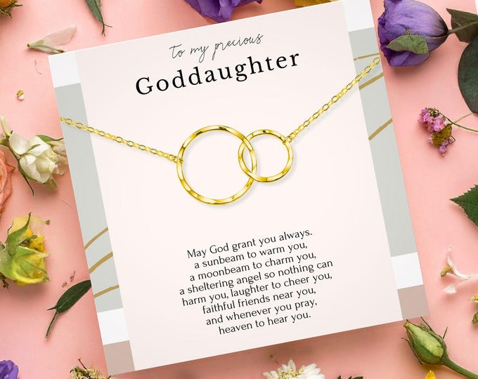 Goddaughter necklace, Goddaughter Gifts from Godmother, Sterling silver  Interlocking circles necklace