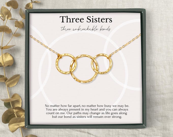 Sisters necklace for 3 | Sister birthday gift from sister | 3 ring necklace | Big sister little sister necklace | 3 sister jewelry necklace