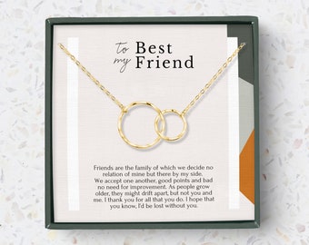 Best Friend necklace gift message, long distance Best Friend Gift Jewelry, Quotes, Friendship, interlocking circle necklace