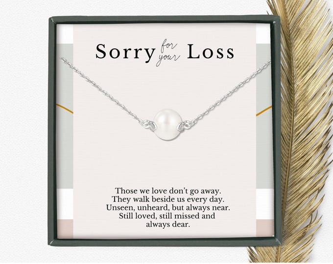 Memorial Necklace Sterling Silver Pearl – Sympathy Gift for Her, Sorry for Your Loss Jewelry, Remembrance Necklace for Loss of Loved One