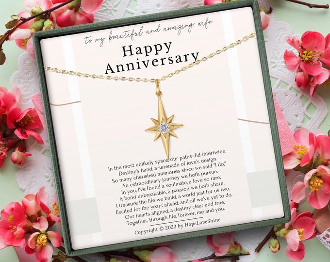 Sterling Silver North Star Necklace, Anniversary Gift for Wife
