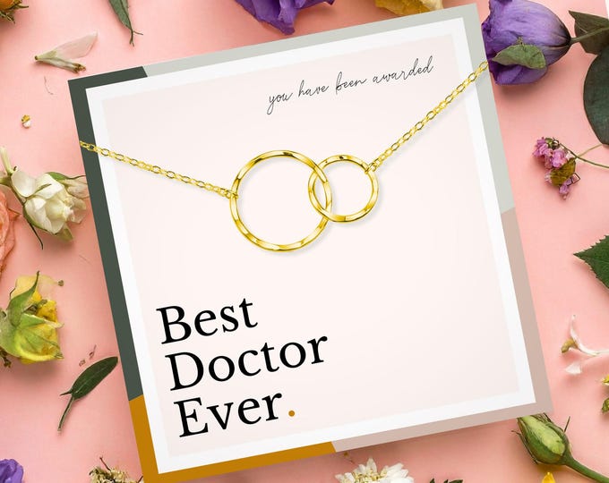 Doctor Graduation Necklace Gift, Graduation Gifts Ideas for Her, Doctor Appreciation Interlocking Circle Sterling Silver 14k Gold Vermeil