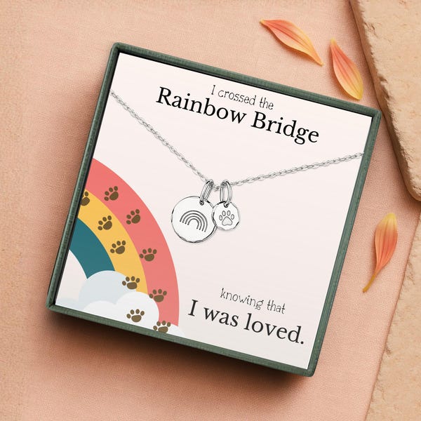 Hundeverlust Geschenke, Verlust von Hundeschmuck Geschenke, Hundeverlust Sympathiegeschenke, Hundedenmonie-Halskette, Regenbogenbrücke-Gedicht-Halskettengeschenke