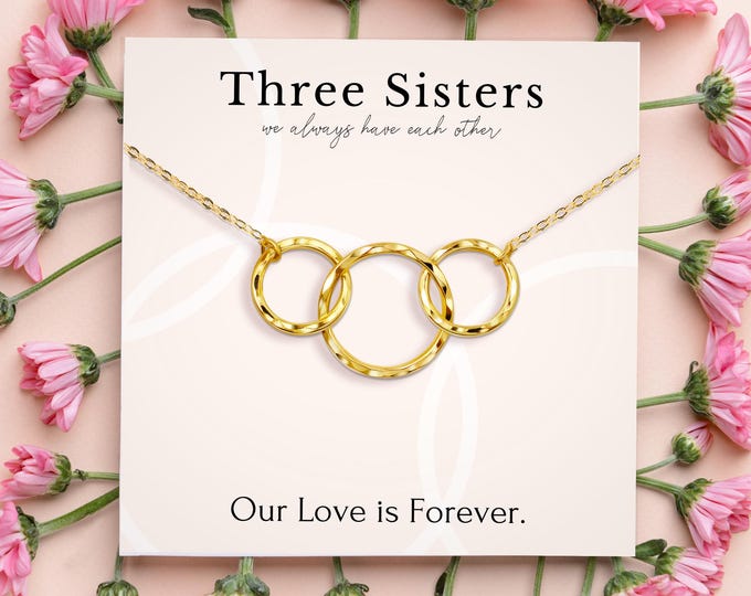 3 Ring sister necklace, Sister necklace set for 3,  Big Sister Middle Sister Little Sister necklace, Three Sisters gifts, Sister birthday