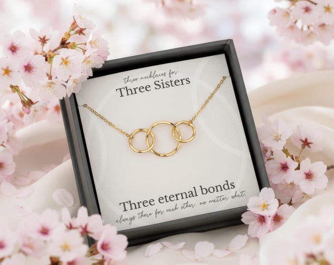 Sisters necklace for 3 | Sister gift from sister birthday | Big sister little sister necklace | Three sisters Jewelry Gift | 3 ring necklace