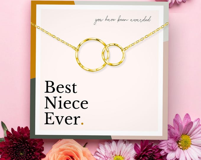 Best Niece Ever Necklace Gift From Aunt, Niece Graduation Gift, Interlocking Circle Necklace, Sterling Silver or 14k Gold Vermeil