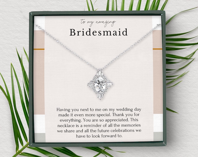 Bridesmaid Gift from Bride | Thank You Wedding Jewelry Earrings and Necklace Set | Maid of Honor Vintage Inspired Diamond and Crystal Piece