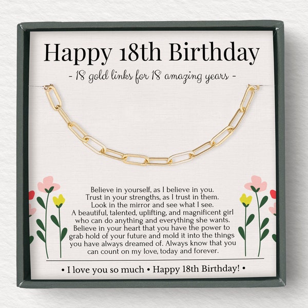 18.Geburtstagsgeschenke für Tochter, 18.Geburtstagsgeschenk für Mädchen, 18.Geburtstag Halskettengeschenk, 18 Goldglieder für 18 Jahre Schmuckgeschenk