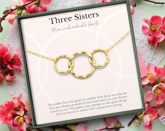 Three Sisters Necklace Set, Sibling Birthday Gift, Big Middle Little Sis, Silver or Gold