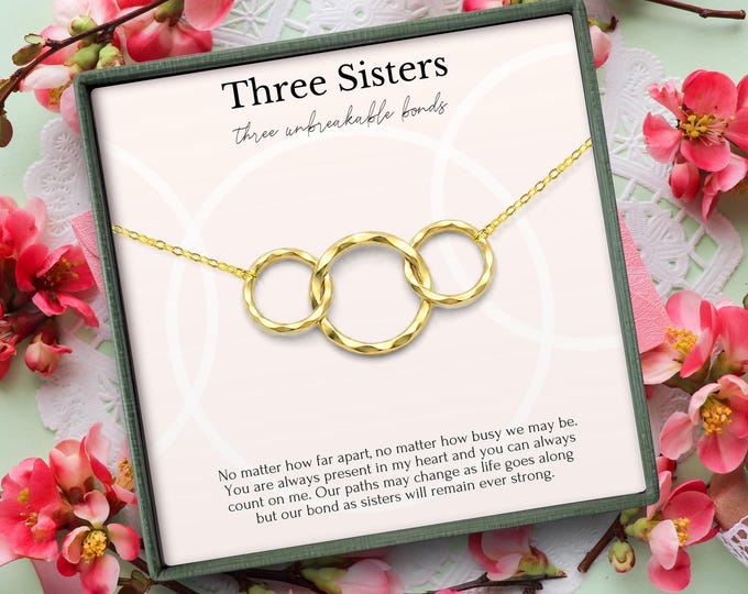 Sisters necklace for 3 | Sister birthday gift from sister | 3 ring necklace | Big sister little sister necklace | 3 sister jewelry necklace