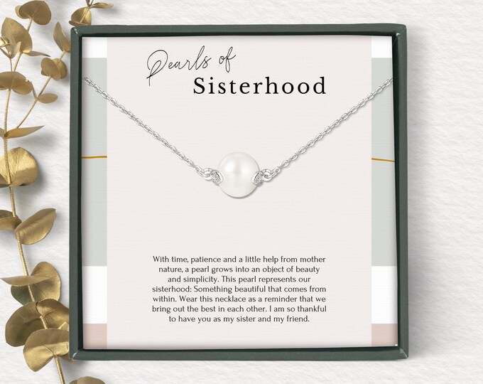 Dainty Pearl Sisterhood necklace gift, Bridesmaid necklace gift, Sisterhood Sorority necklace in Sterling Silver