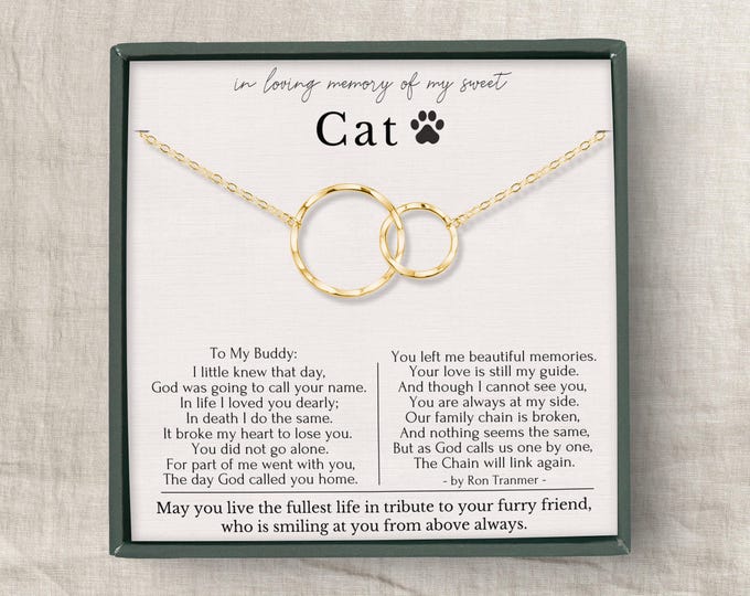 Loss of Cat Memorial necklace, Eternity Circles necklace Sterling Silver, Pet Poem