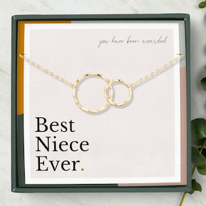 Meilleur cadeau de collier nièce de tante, cadeau de remise des diplômes nièce, collier cercles entrelacés, argent sterling ou or vermeil 14 carats