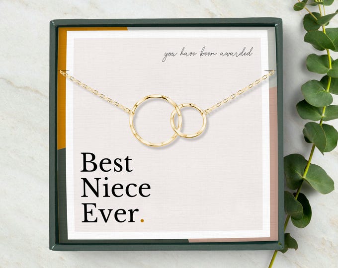 Best Niece Ever Necklace Gift From Aunt, Niece Graduation Gift, Interlocking Circle Necklace, Sterling Silver or 14k Gold Vermeil