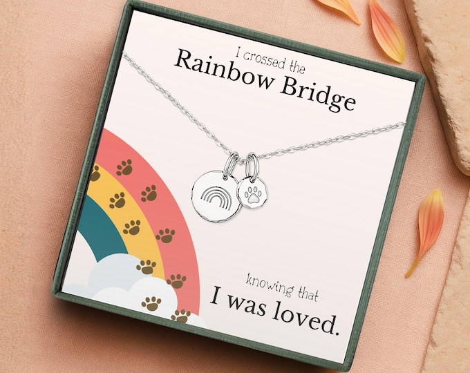 Rainbow Bridge necklace, Loss of Dog Cat Pet memorial Jewelry, Pet memorial necklace, Pet sympathy keepsake, personalized initial charm
