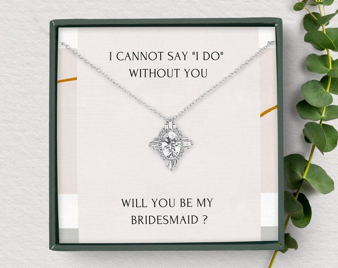 Bridesmaid Proposal Necklace & Earrings Set | Vintage Diamond Cluster Bridal Jewelry | Wedding Jewelry Gift For Women | Bridesmaid Party