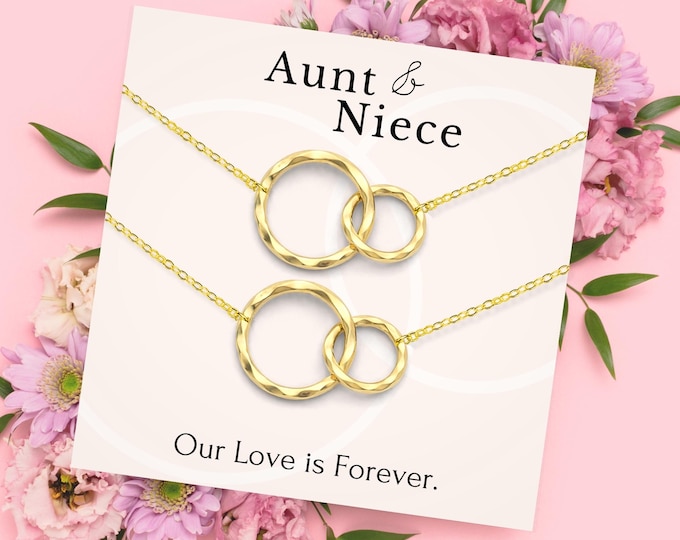 Niece Gift from Aunt or Aunt Gift from Niece | Matching Necklaces for Aunt and Niece - Sterling Silver Interlocking Circles Gift