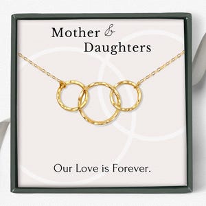 Mother 2 Daughters necklace 3 circles linked necklace set, Mother&#39;s day jewelry gift from 2 daughters sterling silver