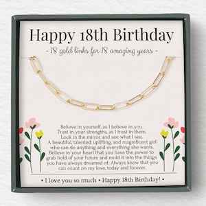 18.Geburtstagsgeschenke für Tochter, 18.Geburtstagsgeschenk für Mädchen, 18.Geburtstag Halskettengeschenk, 18 Goldglieder für 18 Jahre Schmuckgeschenk