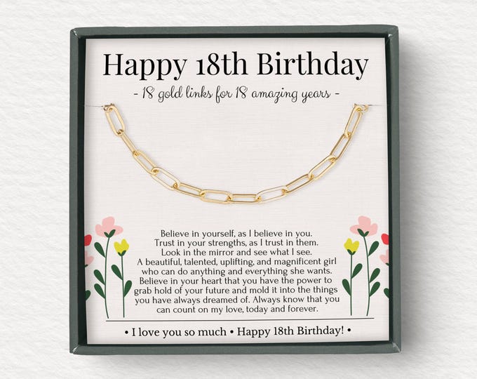 18th birthday gifts for daughter, 18th birthday gift for girls, 18th birthday necklace gift, 18 Gold links for 18 years jewelry gift