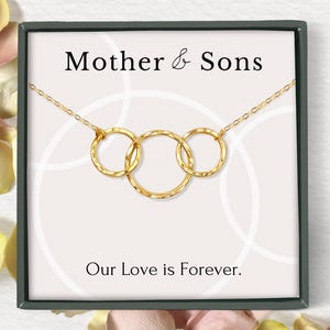 Collar de regalo para madre con 2 hijos • Regalo para el día de la madre de los hijos • Collar de 3 círculos enlazados Regalo de joyería para el día de la madre de 2 hijos
