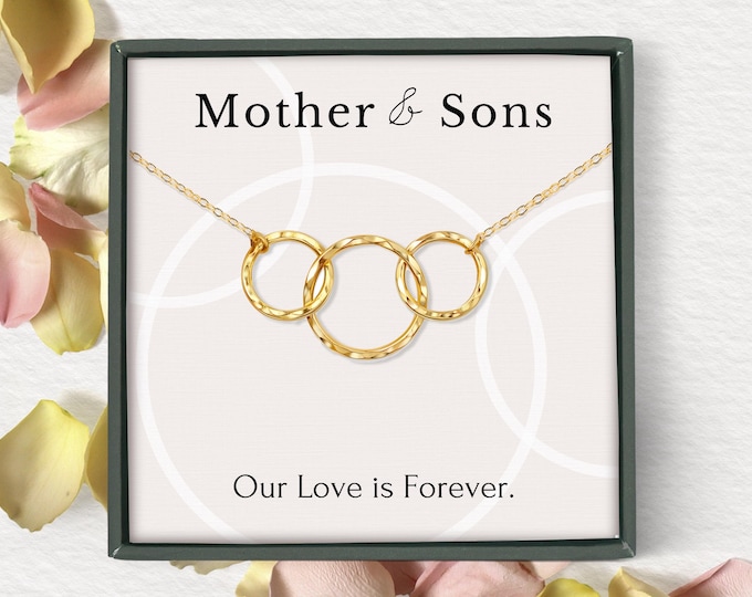 Mother with 2 sons necklace gift • Mother's day gift from sons •  3 circles linked necklace Mother's day jewelry gift from 2 sons