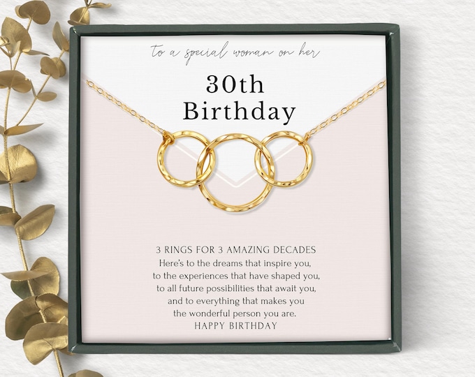 30th Birthday Gift for Her | 3 Ring Sterling Silver Necklace | birthday milestone