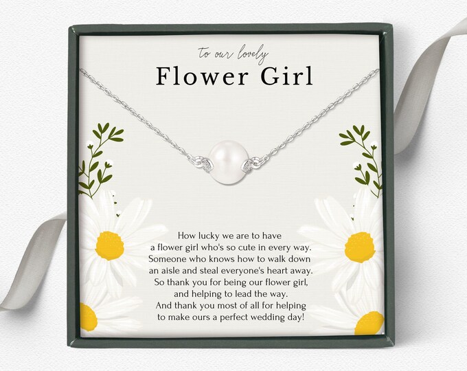 Gift for flower girl on wedding day • Thank you jewelry for her • Bridal party necklace •  Junior bridesmaid gift • Little girl necklace